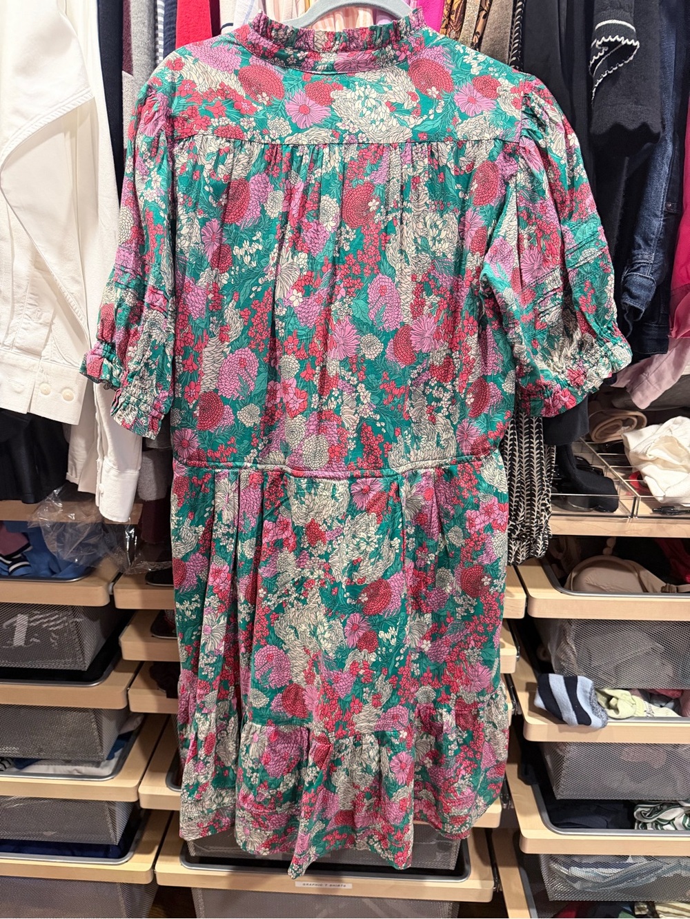 Floral V-Neck Short Dress in Pink and Green - Picture 5 of 5